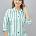 Women-Green-and-White-Pure-Cotton-Stripe-Shirt-45365